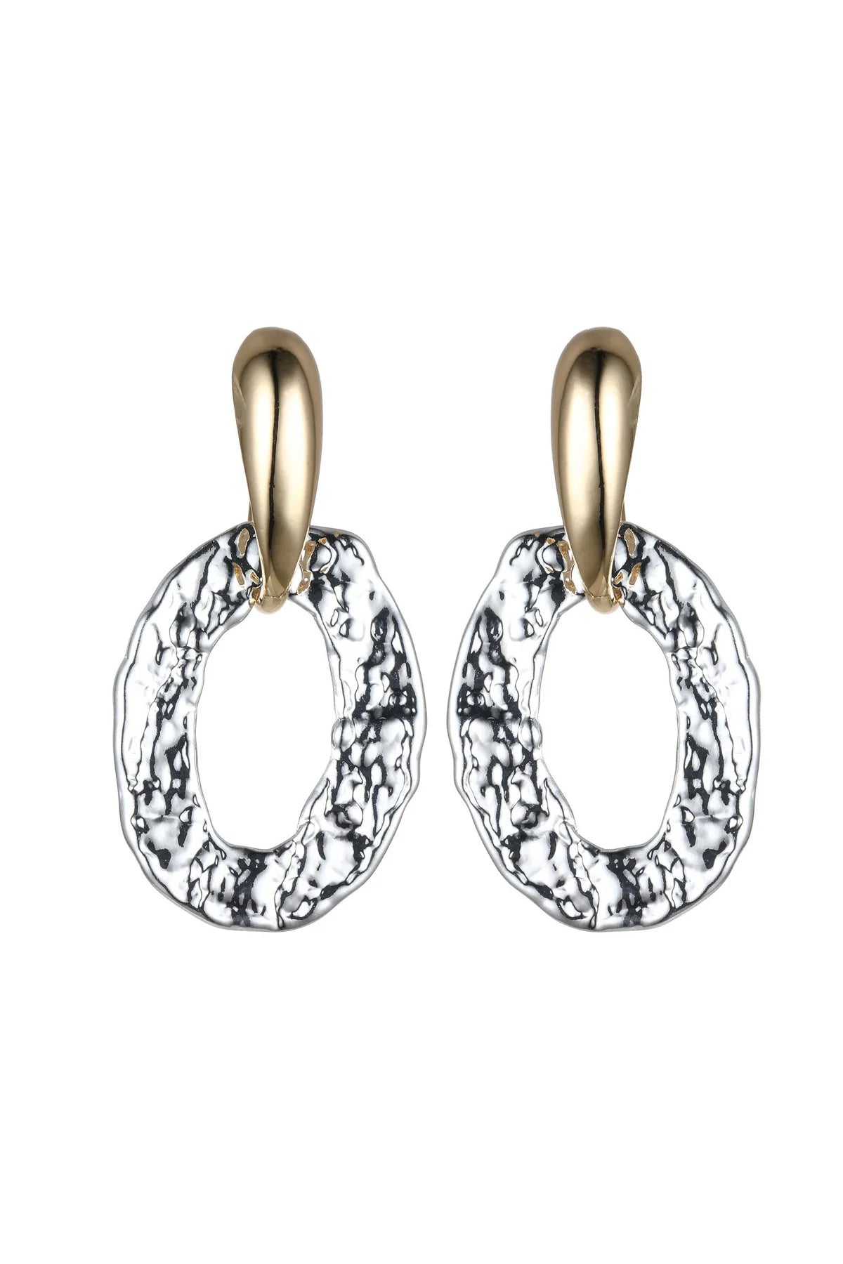 Gold and Silver Tone Hammered Oval Earrings