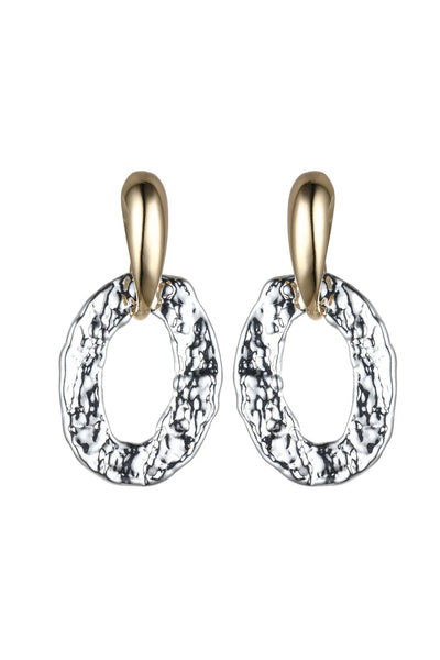 Gold and Silver Tone Hammered Oval Earrings