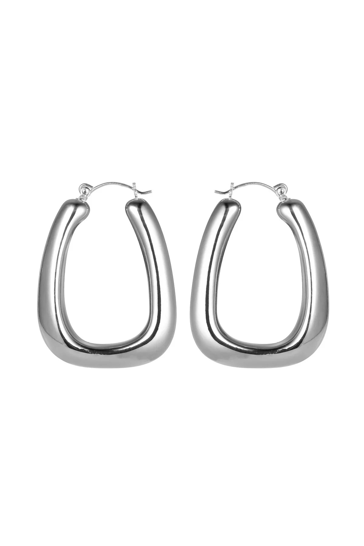 Silver Tone Diagonal Hoop Earrings
