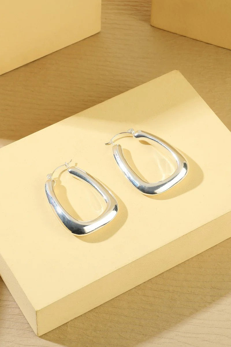 Silver Tone Diagonal Hoop Earrings