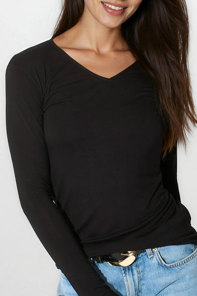 Black V Neck Long Sleeve Top
