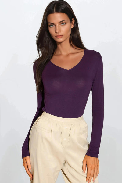 Purple V Neck Long Sleeve Top