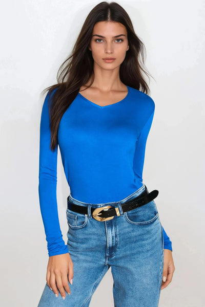 Royal Blue V Neck Long Sleeve Top