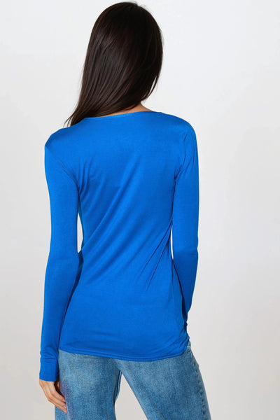 Royal Blue V Neck Long Sleeve Top