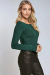 Green Round Neck Long Sleeve Top
