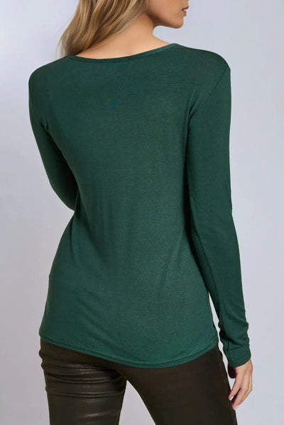 Green Round Neck Long Sleeve Top