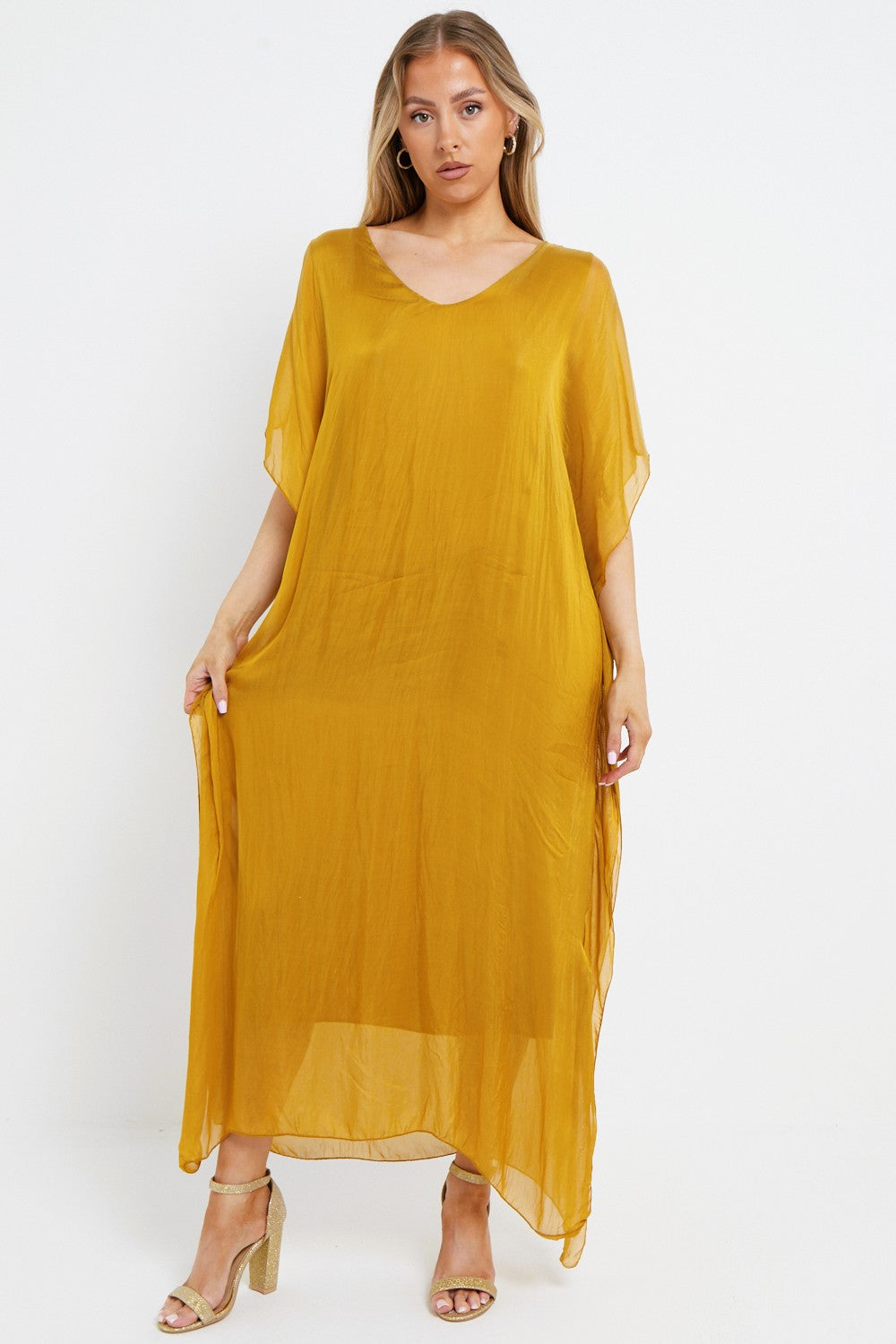 Gold Silk Maxi Kaftan Dress