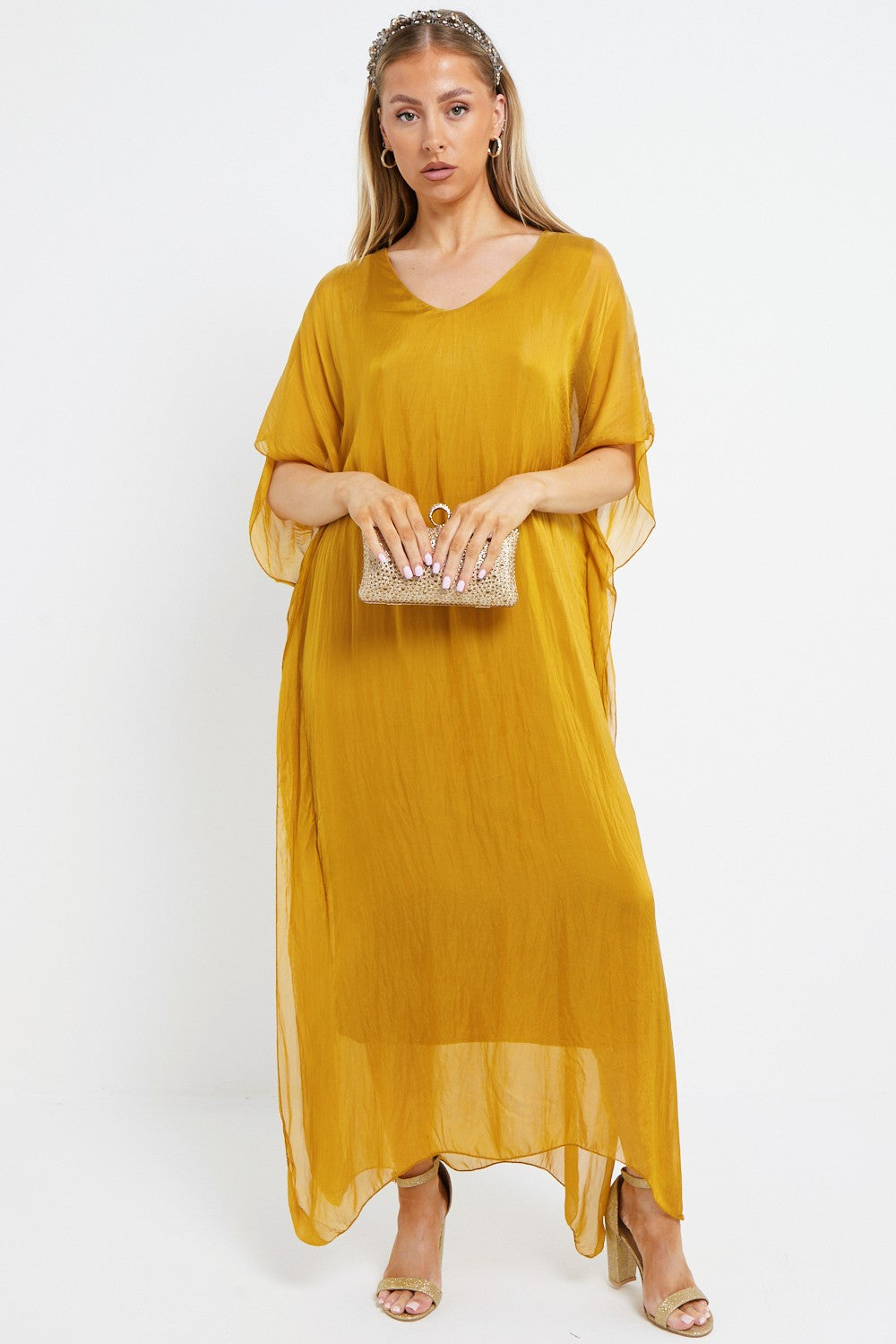 Gold Silk Maxi Kaftan Dress