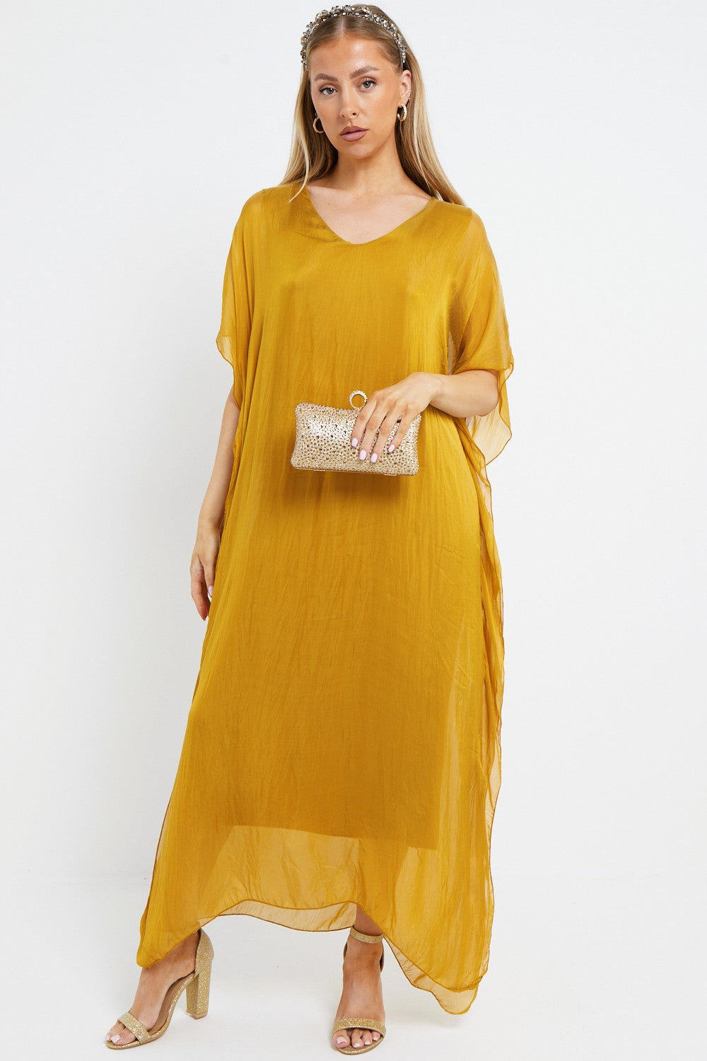 Gold Silk Maxi Kaftan Dress