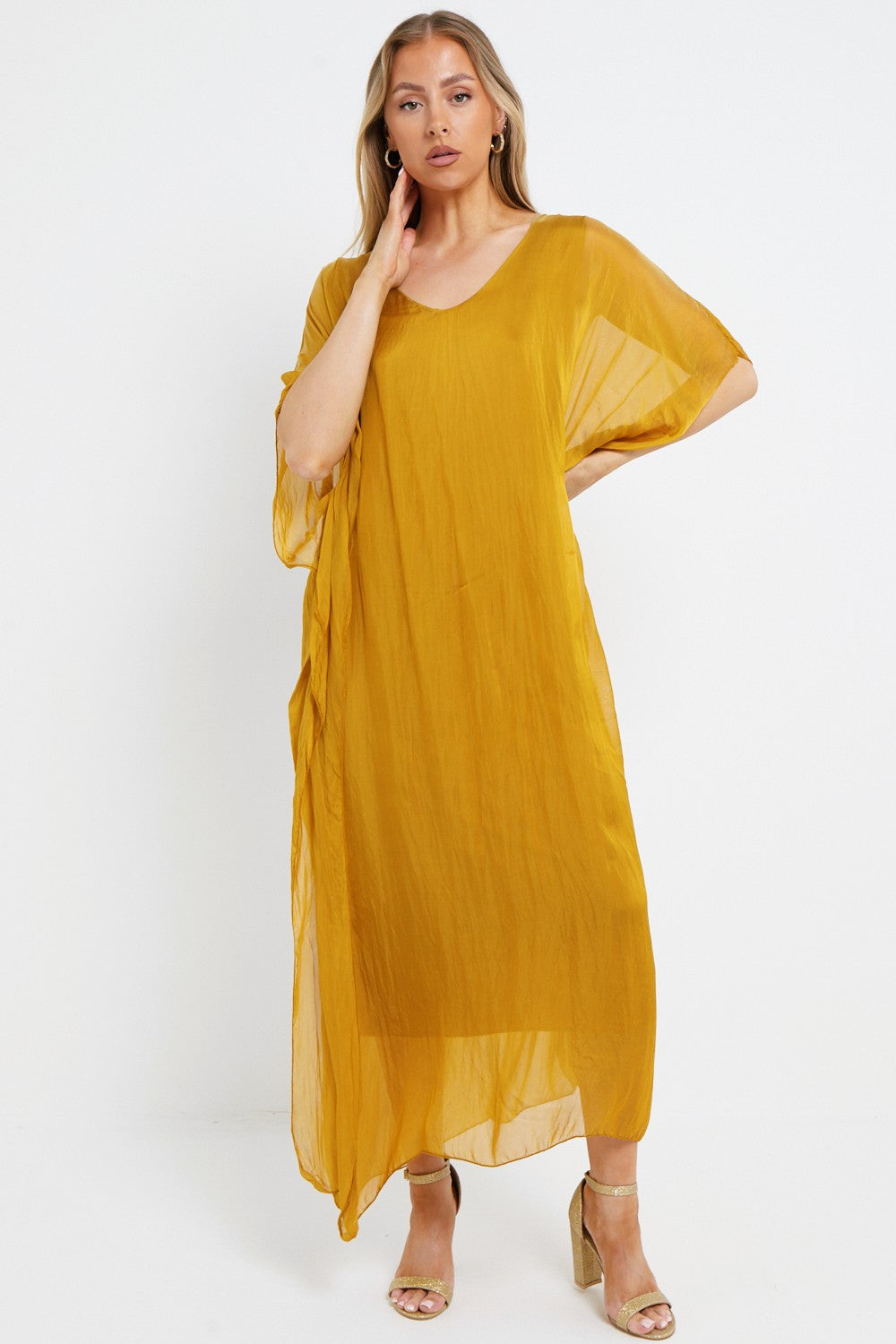 Gold Silk Maxi Kaftan Dress