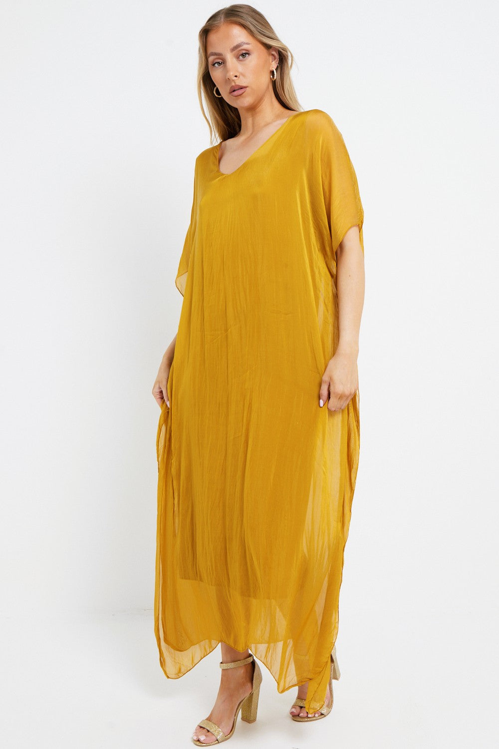 Gold Silk Maxi Kaftan Dress