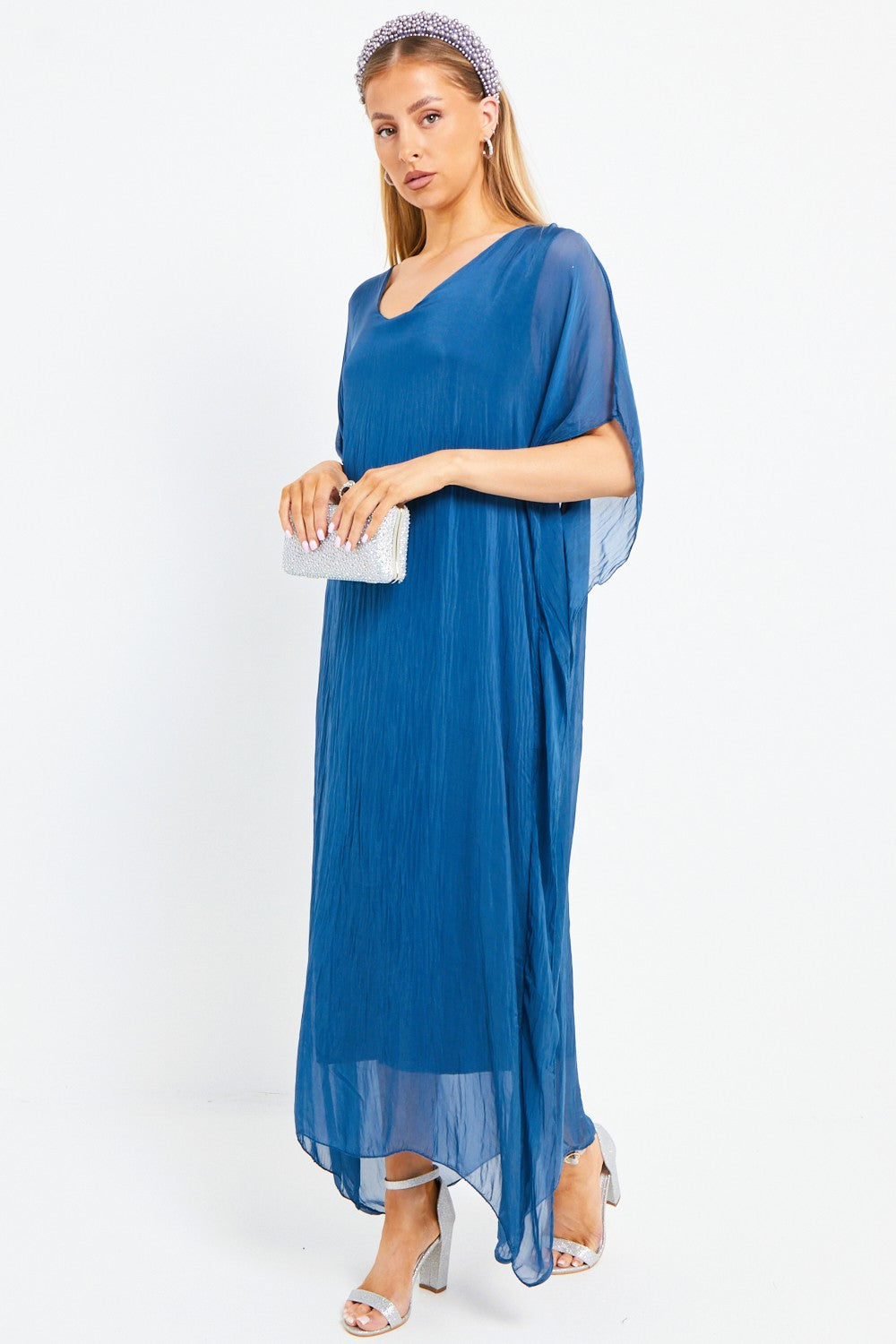 Royal Blue Silk Maxi Kaftan Dress