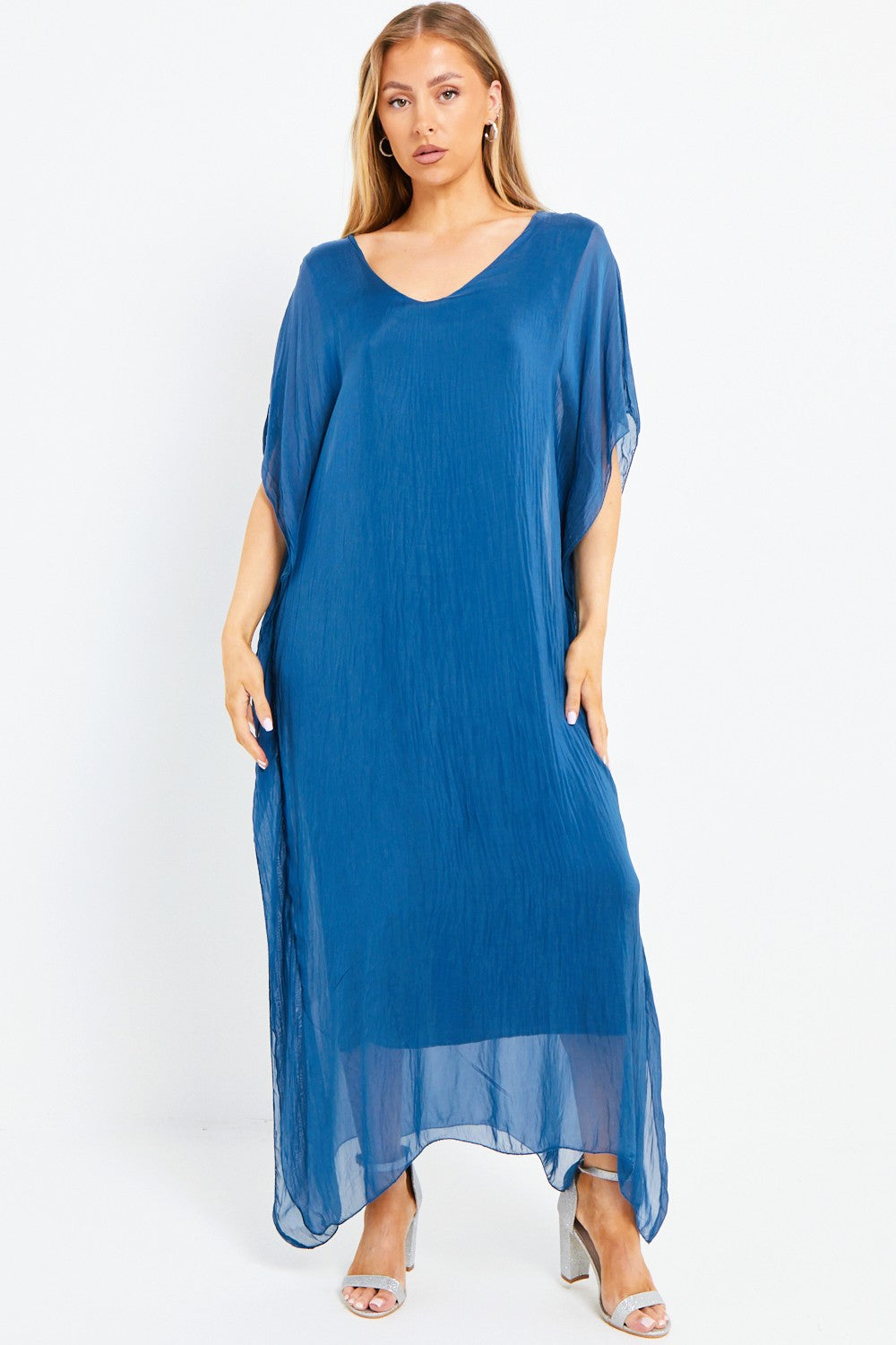 Royal Blue Silk Maxi Kaftan Dress