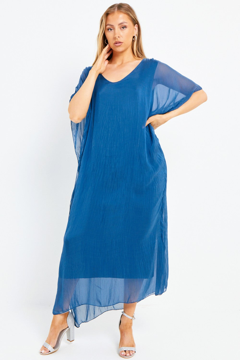 Royal Blue Silk Maxi Kaftan Dress