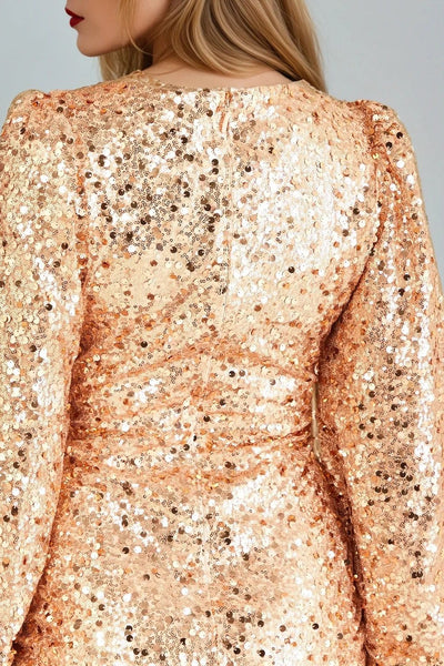 Rose Gold Sequin V-Neck Long Sleeve Bodycon Dress - Aftershock London Rose Gold Sequin V-Neck Long Sleeve Bodycon Dress - Aftershock London