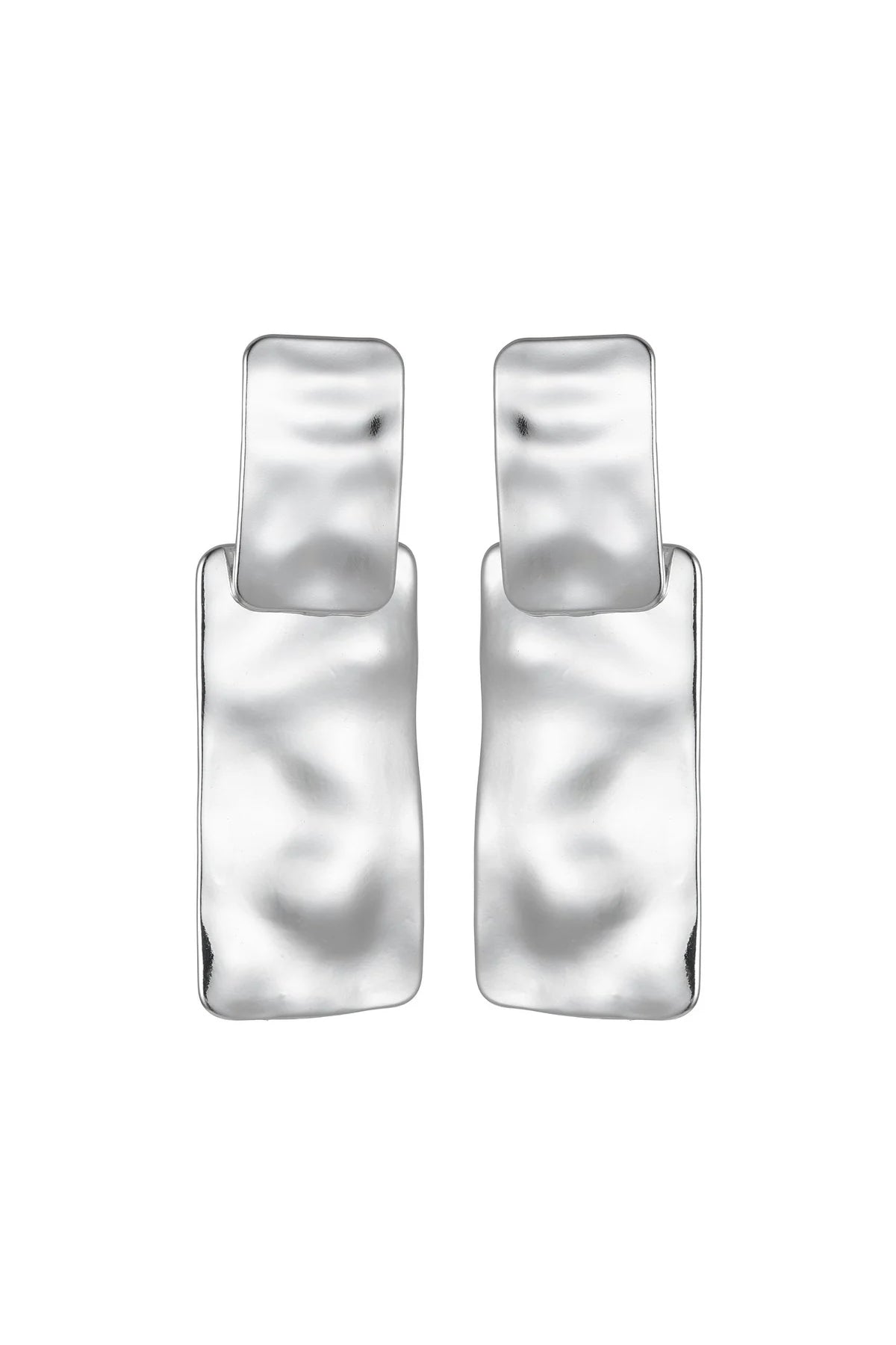 Silver Tone Hammered Rectangular Earrings