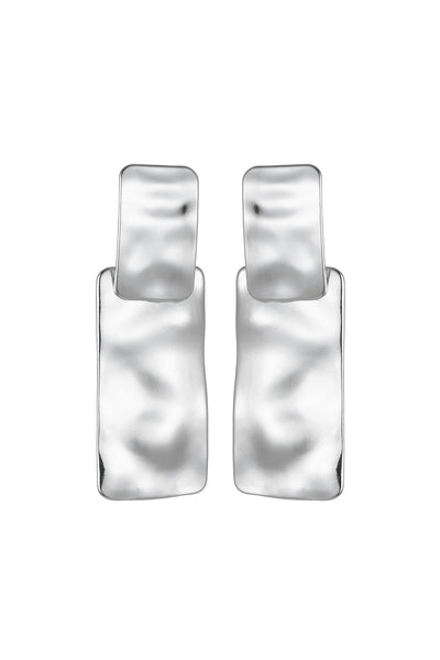 Silver Tone Hammered Rectangular Earrings