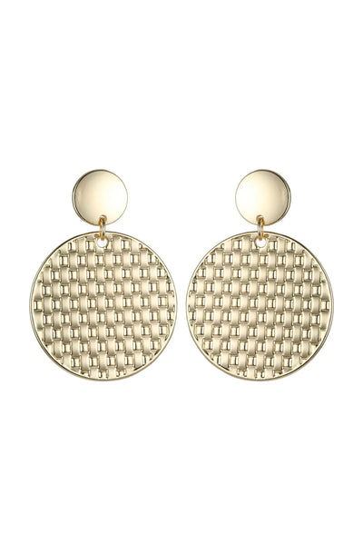 Gold Tone Mesh Textured Circle Earrings