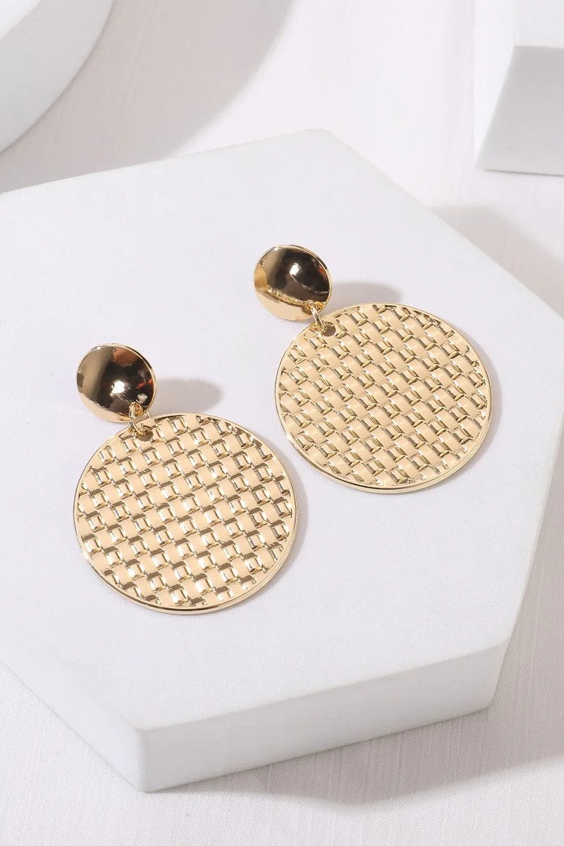 Gold Tone Mesh Textured Circle Earrings