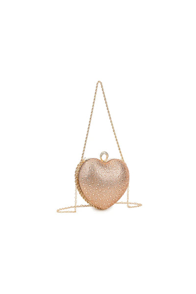 Gold Heart Diamante Clutch Bag