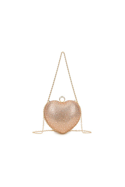 Gold Heart Diamante Clutch Bag