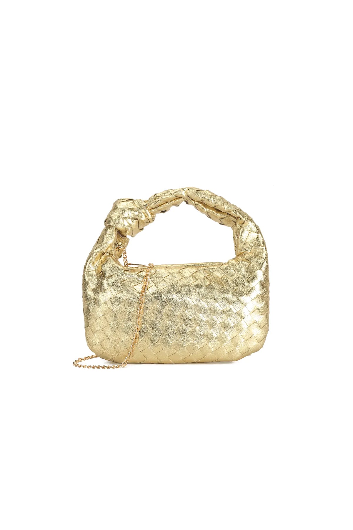 Gold Woven Top Handle Bag with Knot Detail