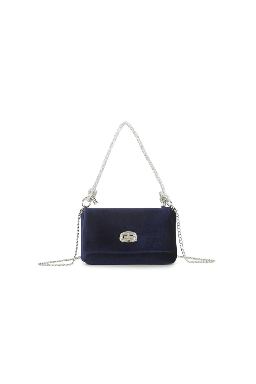 Navy Velvet Small Evening Bag with Silver Knot Handle
