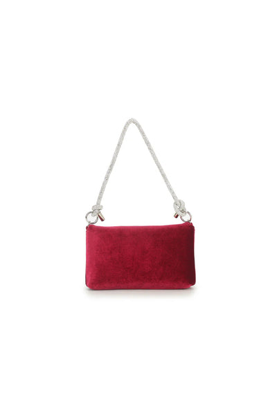 Cherry Red Velvet Small Evening Bag with Silver Knot Handle