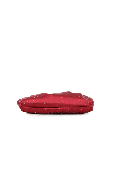 Cherry Red Embellished Satin Ruched Clutch Bag