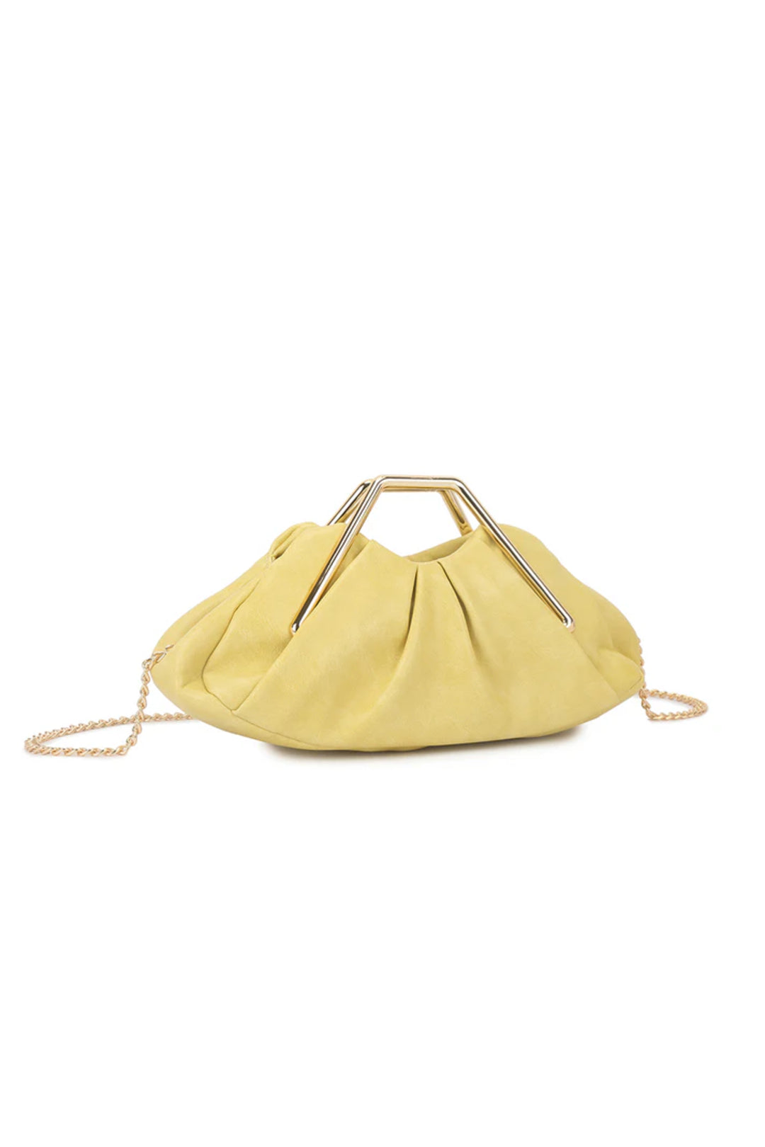 Yellow Ruched Clutch Bag with Chain & Geometric Top Handle
