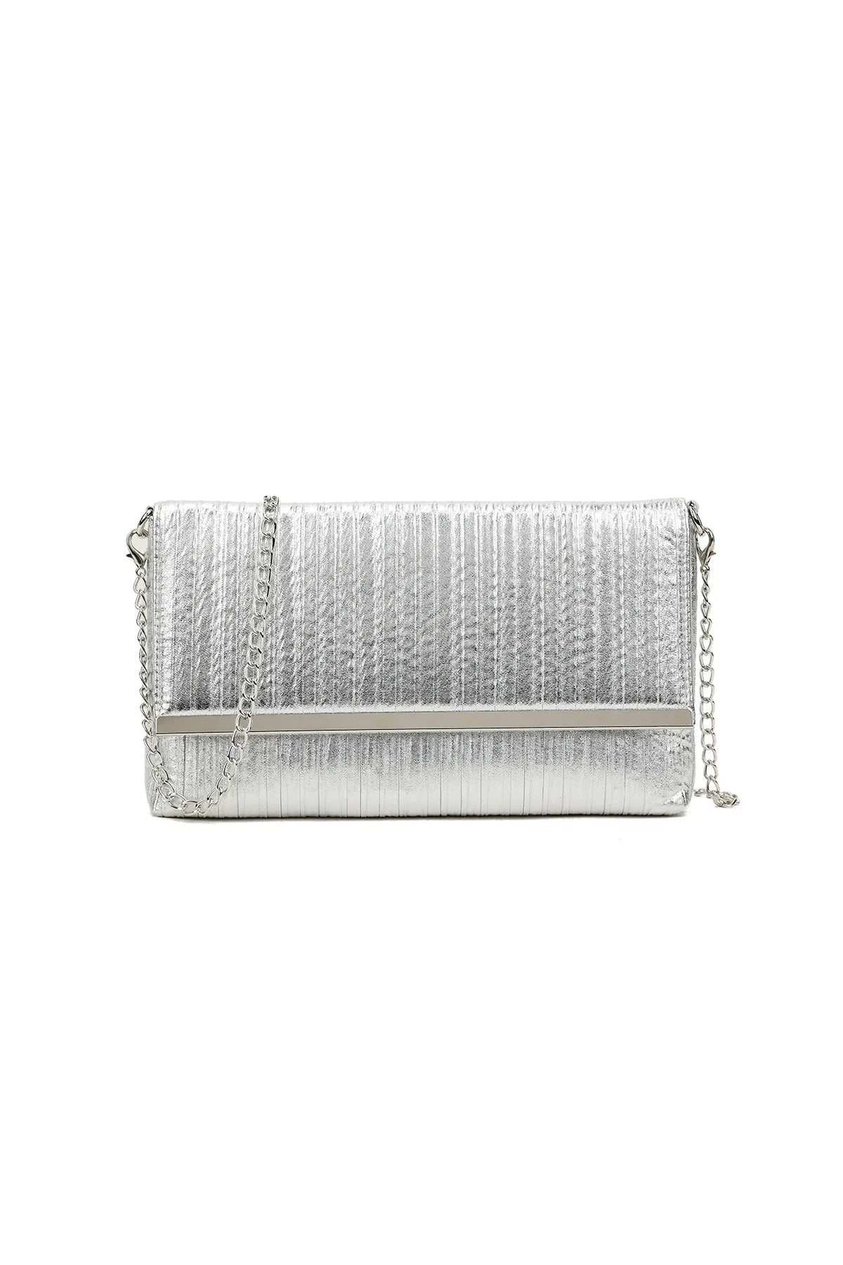 Silver Pleated Clutch Bag