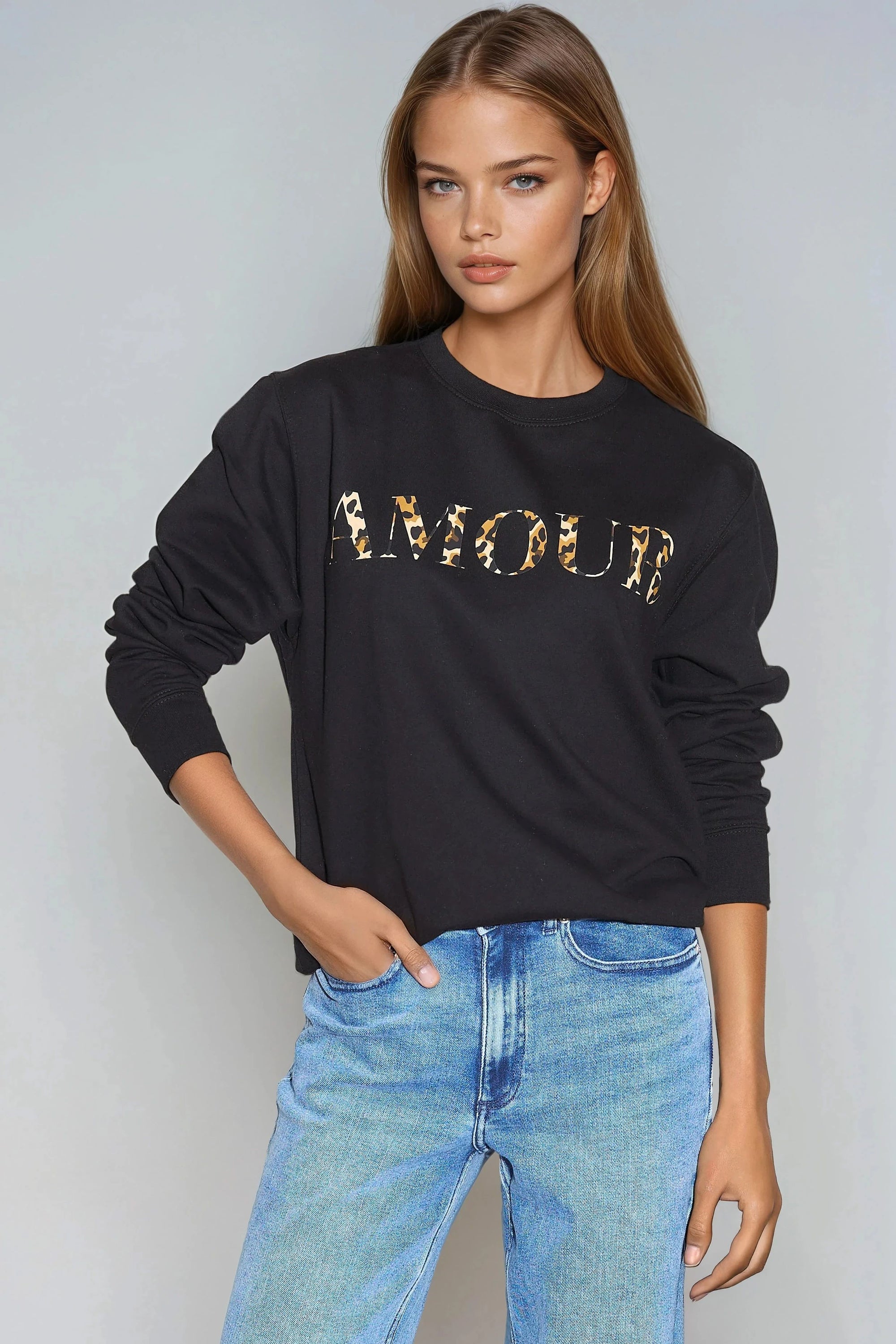 Black Amour Leopard Print Sweatshirt