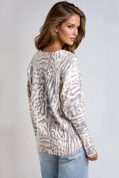 Stone Animal Print Fine Knit Jumper