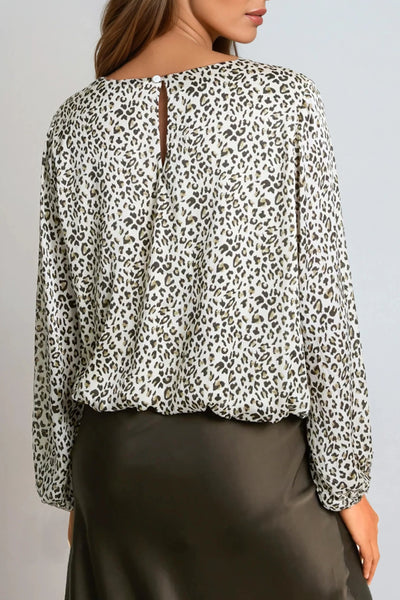 Khaki Leopard Print Round Neck Top