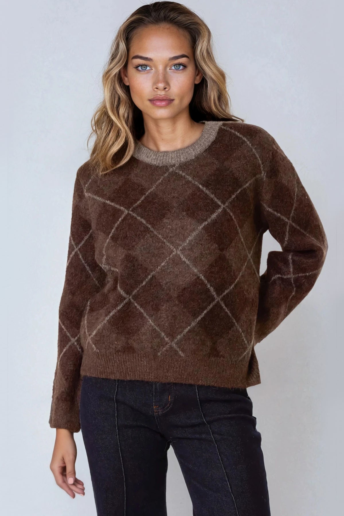Brown Wool Blend Crew Neck Jumper