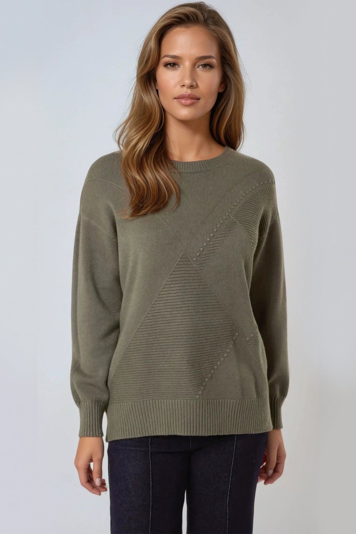 Khaki Geometric Knitted Jumper