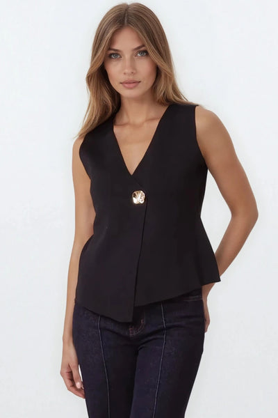 Black Asymmetric Fine Knit Waistcoat