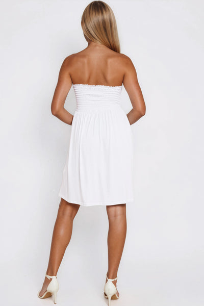 White Shirred Bandeau Mini Dress