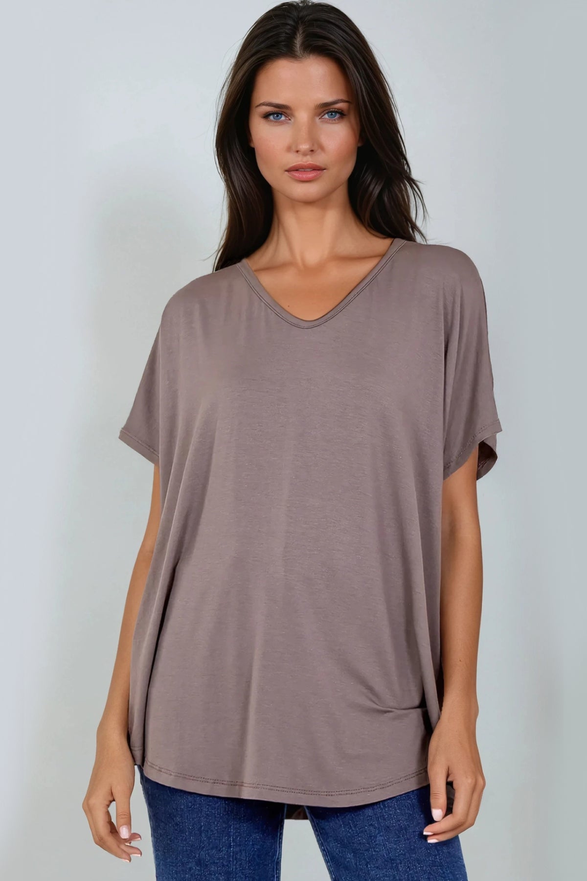 Mocha Oversized V Neck T Shirt