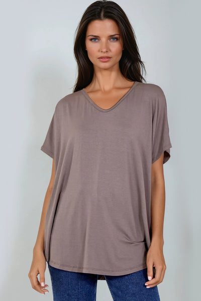 Mocha Oversized V Neck T Shirt