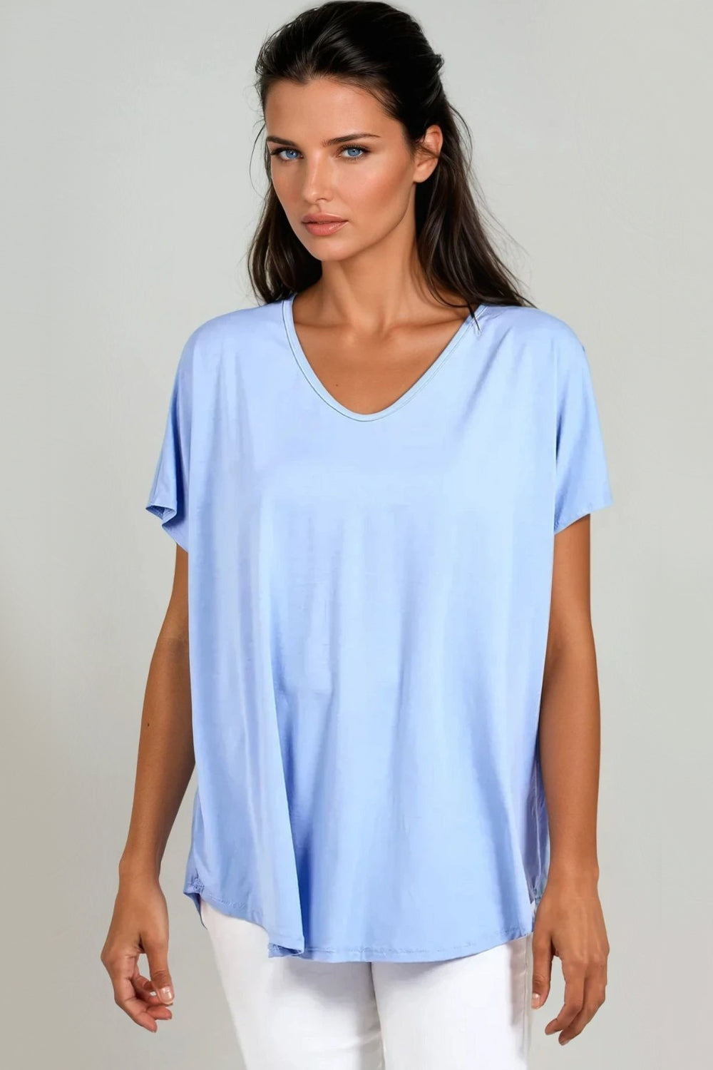 Light Blue Oversized V Neck T Shirt