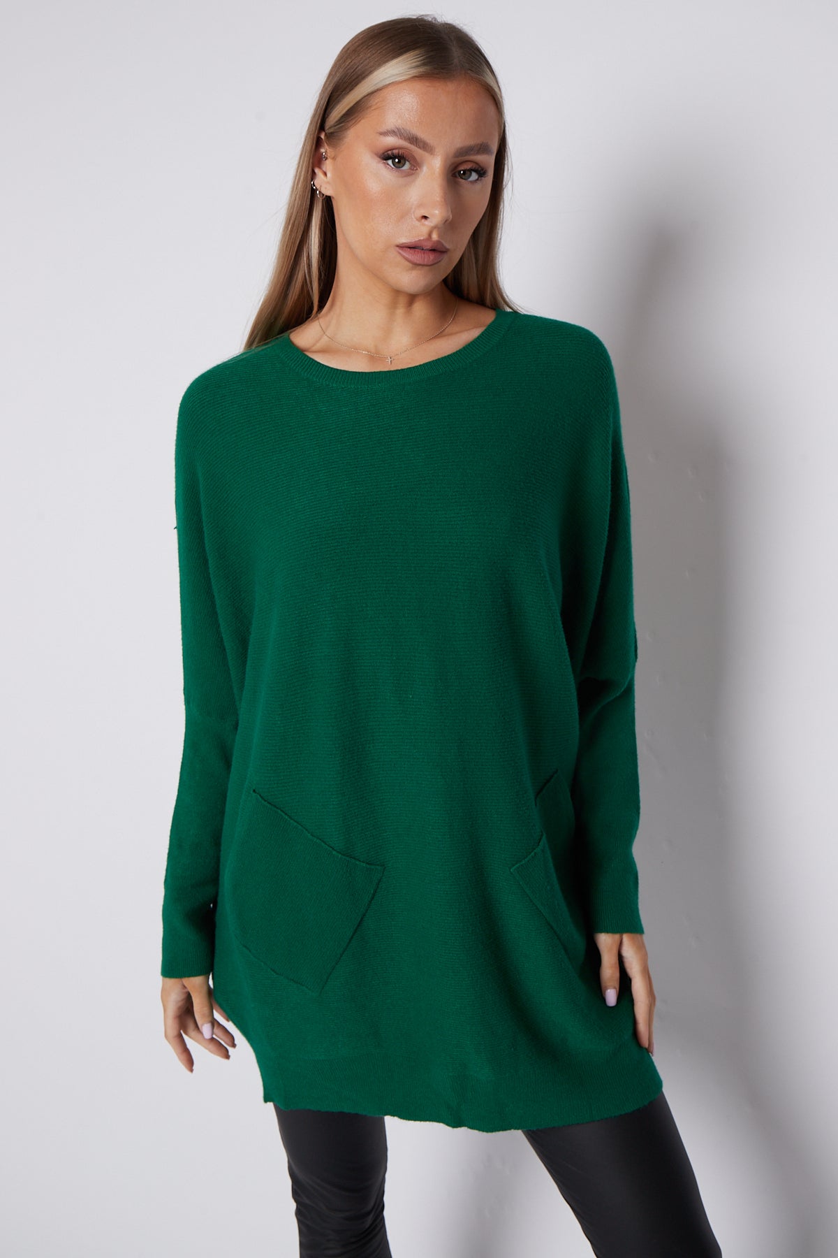 Green Batwing Sleeve Jumper with Pockets