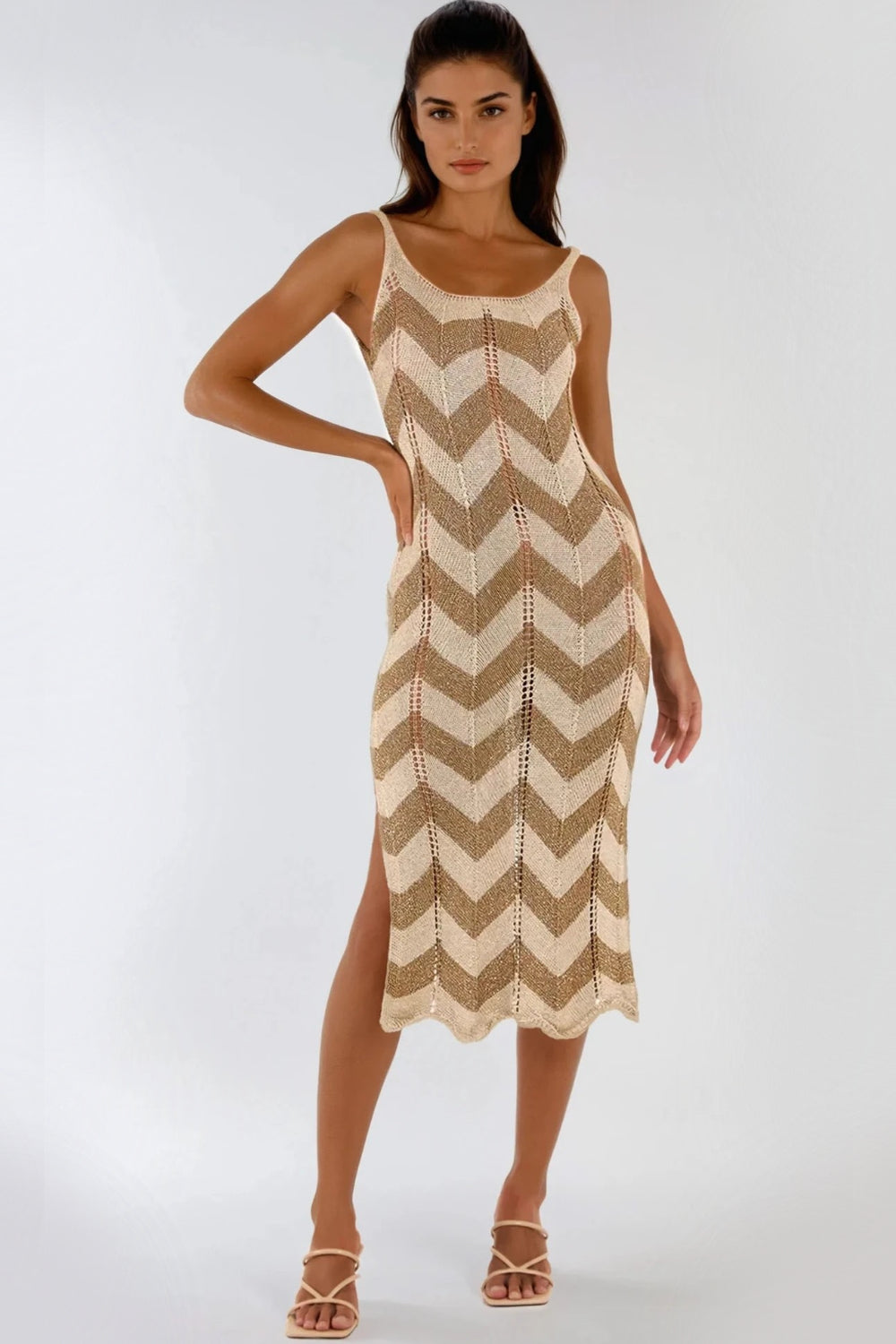 Beige Beach Knitted Midi Dress