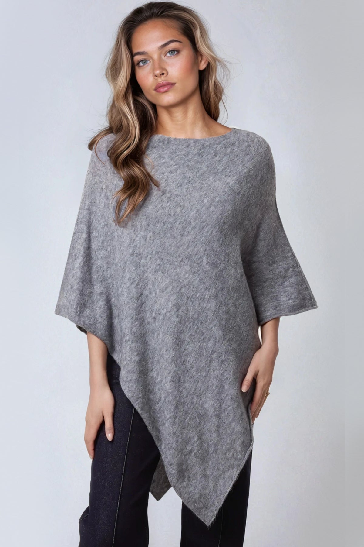 Grey Asymmetric Hem Poncho