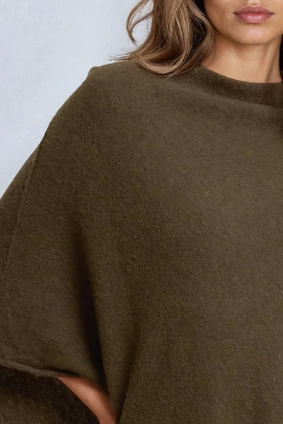 Khaki Asymmetric Hem Poncho