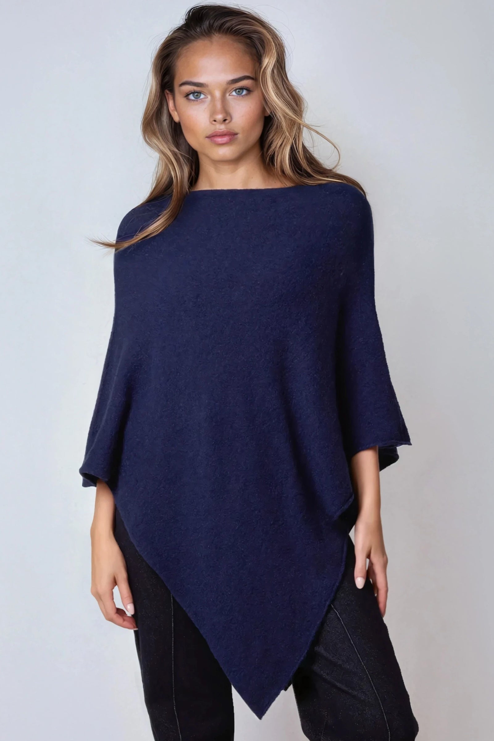 Navy Asymmetric Hem Poncho