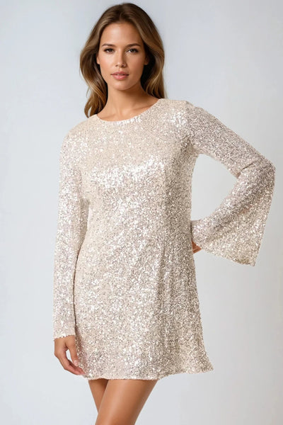 Champagne Bow Back Sequin Mini Dress - Aftershock London Champagne Bow Back Sequin Mini Dress - Aftershock London