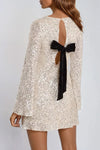 Champagne Bow Back Sequin Mini Dress