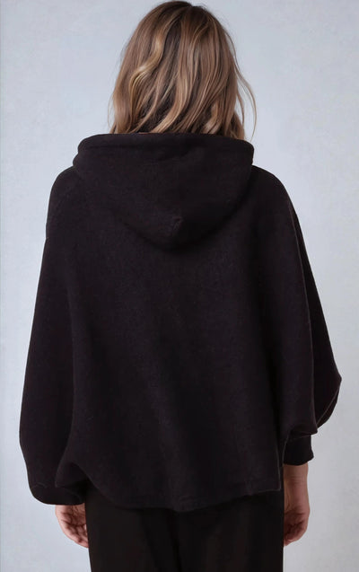 Black Boxy Knit Hoodie
