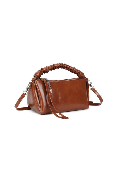 Brown Ruched Top Handle Bag